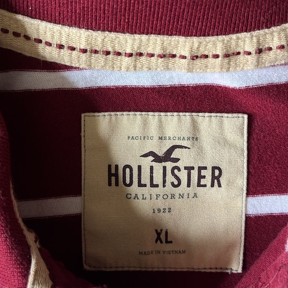 New Hollister Men's Burgundy & White Striped Polo, Super Soft Material, Sz.XL! - Picture 3 of 6